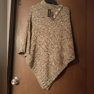 Tint & Shadow Marbled Poncho, S/M, Croissant/Brown, NWT